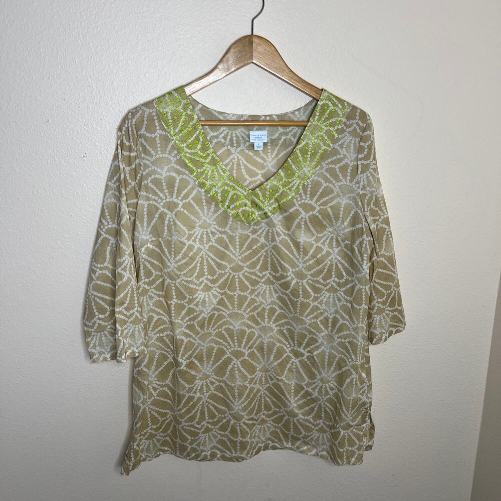 Calypso St. Barth Floral Beige Embroidered Tunic Large